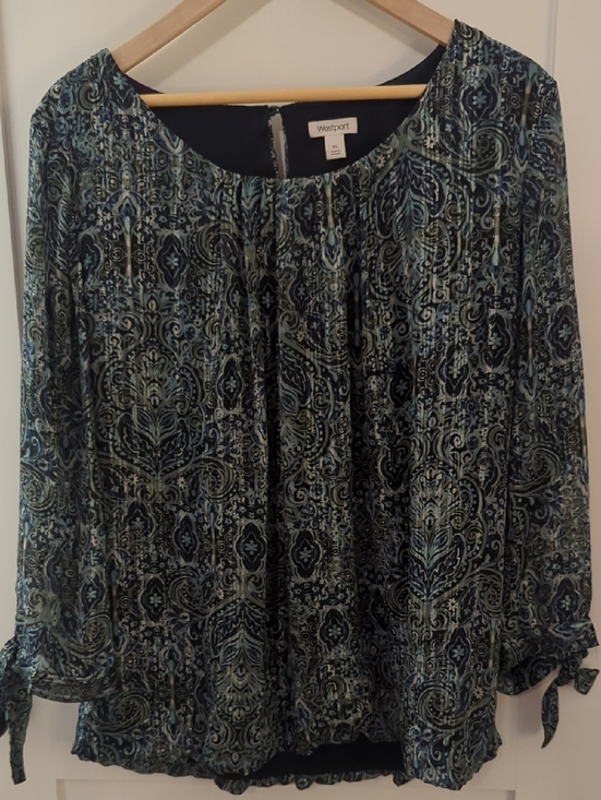 Westport Tops - Westport Navy and Blue Paisley Tie-Sleeve Blouse